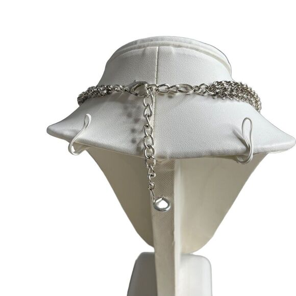 New Talbots Silver Hammered Disk Chain Link Bib Necklace 3-Strand Statement - Picture 4 of 7